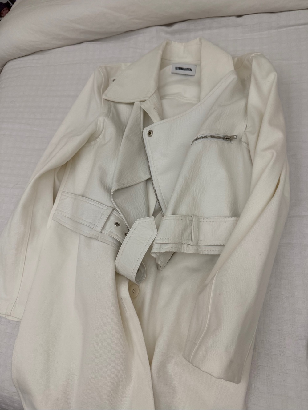 Saintart White Women's Moto Mixed Media Jacket Medium euc